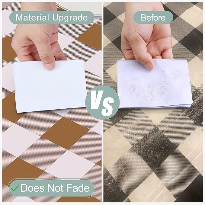 misaya Rectangle Waterproof Vinyl Table Cloth, Buffalo Flannel Backed Tablecloth, Wipeable Plastic Table Cover for Fall, Thanksgiving (60" x 120", Brown and White)