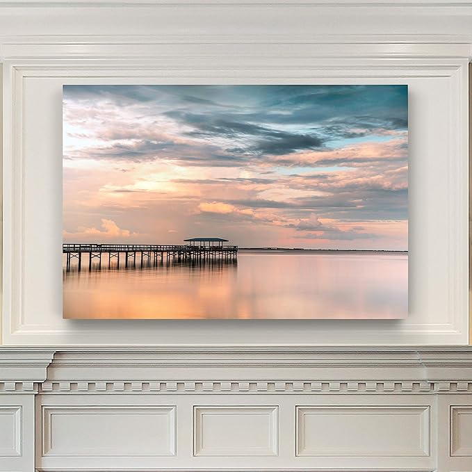 Renditions Gallery Nature Home Decor Landscape View of Sunset at Old Ocean Pier Wall Hanging Prints for Living Room Decorations - 18"X27" LT08