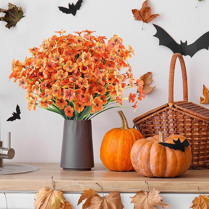 AGIRL 24 Bundles Artificial Fall Flowers Outdoor Indoor Decoration,Fake Plastic Flowers,Faux Mums Plant for Thanksgiving Fall Decor,for Hanging Outside Garden Front Door Porch Patio Window Box