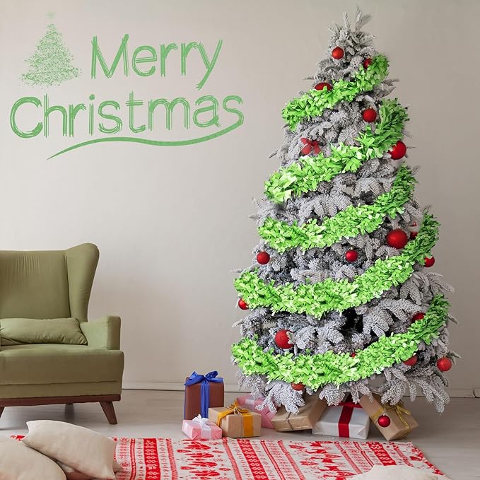 Dingion 59 Feet Christmas Tinsel Garland Metallic Twist Ornaments Hanging Glitter Xmas Garland for Christmas Tree Indoor Outdoor Decoration Party Supplies(Green)