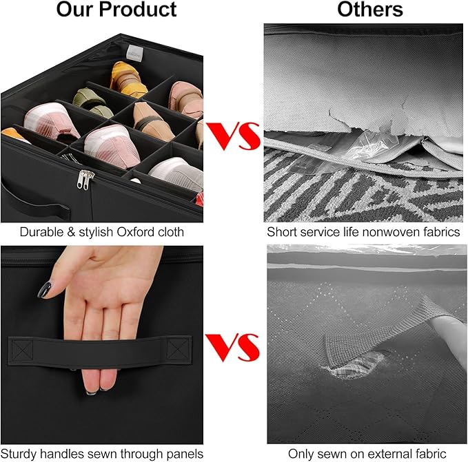 Shoe Organizer for Closet, Foldable Shoe Box with Adjustable Dividers and Clear Cover, Space Saving Shoe Storage Organizer Cabinet with Reinforced Handles, Fits 16 Pairs, Black, TP09B