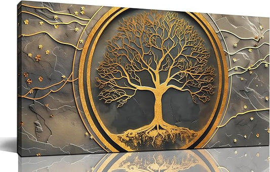 Trees Canvas Wall Art for Living Room - Gold Wall Art for Office - Canvas Art Wall Decor for Dining Room Size 20" x 40"