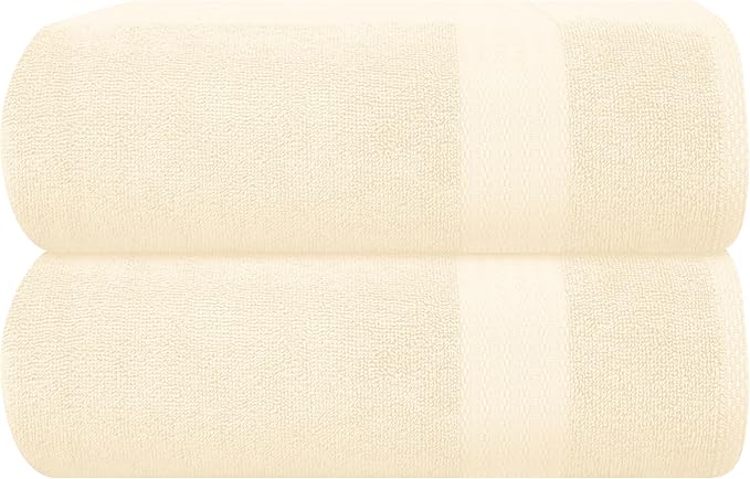 GLAMBURG Premium Cotton Oversized 2 Pack Bath Sheet 35x70-100% Pure Cotton - Ideal for Everyday use - Ultra Soft & Highly Absorbent - Machine Washable – Ivory
