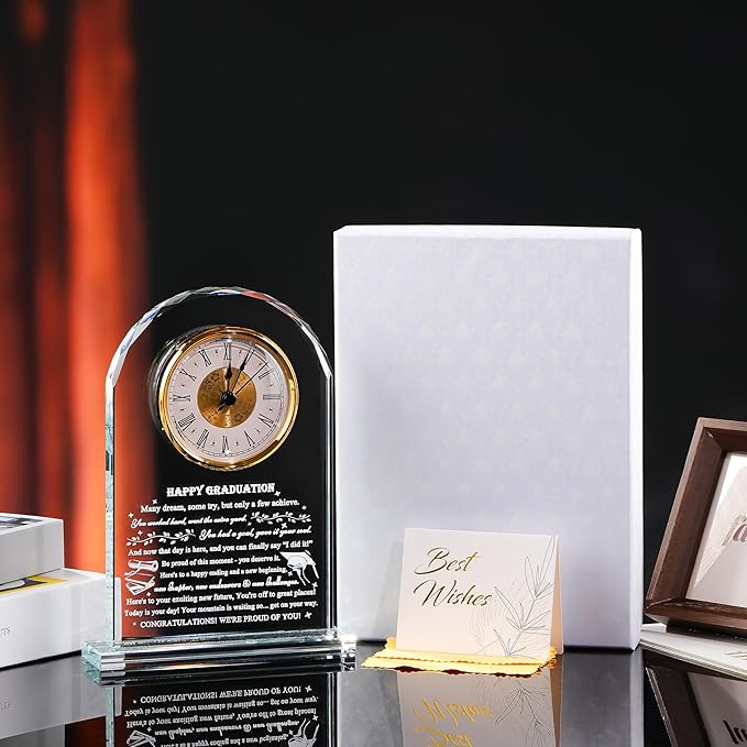 Qianwei Graduation Gifts for Her Him - Crystal Clock Class of 2025 Gifts Present Women Men College Middle High School Congrats Grad Graduate Present Keepsake for Masters Degree Phd Senior Student