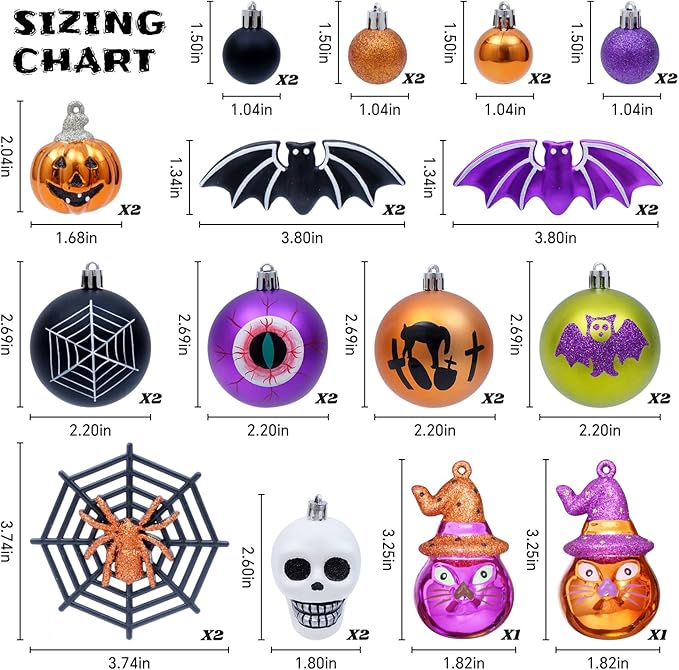 28ct Halloween Ball Ornaments Set, Shatterproof Tree Decorations, Perfect Hanging Ball for Tree Indoor/Outdoor Holiday Halloween Party Decor