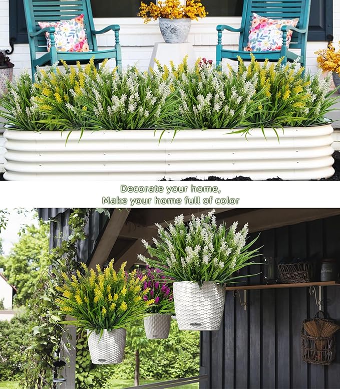 RECUTMS Artificial Plants & Flowers for Outside Outdoor Artificial Flowers Fake Outdoor Plants Faux UV Resistant Flower Plastic Shrubs Indoor Outside Hanging Decorations(White)