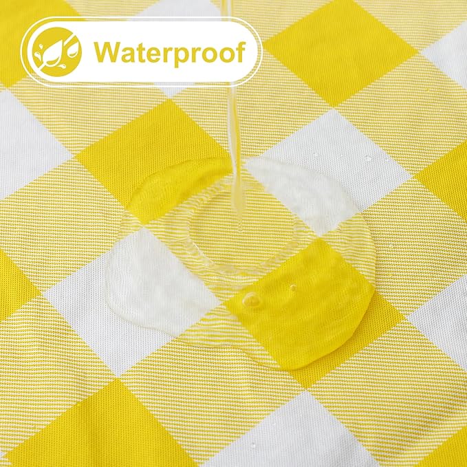 misaya Round Waterproof Vinyl Table Cloth, Buffalo Flannel Backed Tablecloth, Wipeable Plastic Table Cover for Dinner, Kitchen, Picnic (60", Yellow and White)