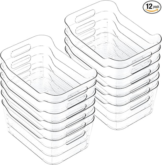 Clear Plastic Storage Bins, Set of 12, Multi-Use Organization and Storage Containers for Pantry, Cabinet, Refrigerator, Freezer, Bathroom, Organizer Bins for Home & Kitchen