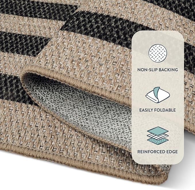 Lahome Modern Geometric Easy Jute Entryway Rug, 4x6 Black Washable Carpet for Bedroom Contemporary Thin Living Room Patio Rug, Farmhouse Non Slip Indoor Outdoor Carpet for Dining Room Backyard