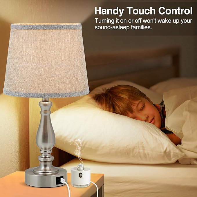 Table Lamps for Bedroom Set of 2,3 Way Dimmable Touch Bedside Lamps with Dual USB A+C Ports - Nightstand Lamp for End Table Modern Night Stand Lamps for Living Room Guest Room