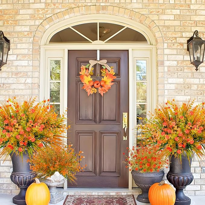 Uieke 20 Bundles Artificial Fall Flowers Outdoor UV Resistant Fake Autumn Flowers No Fade Faux Plastic Plants Thanksgiving Garden Window Box Farmhouse Décor