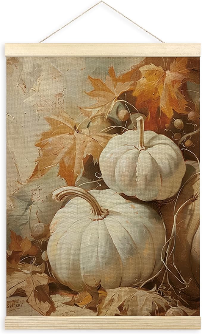 TLESKE Rustic Fall Pumpkins Poster Hanger Frame, Vintage Aesthetic Farmhouse Autumn Hanging Wall Art Room Decor for Living Room Bedroom Kitchen, Thanksgiving Wall Prints Pictures Artwork, 12x16
