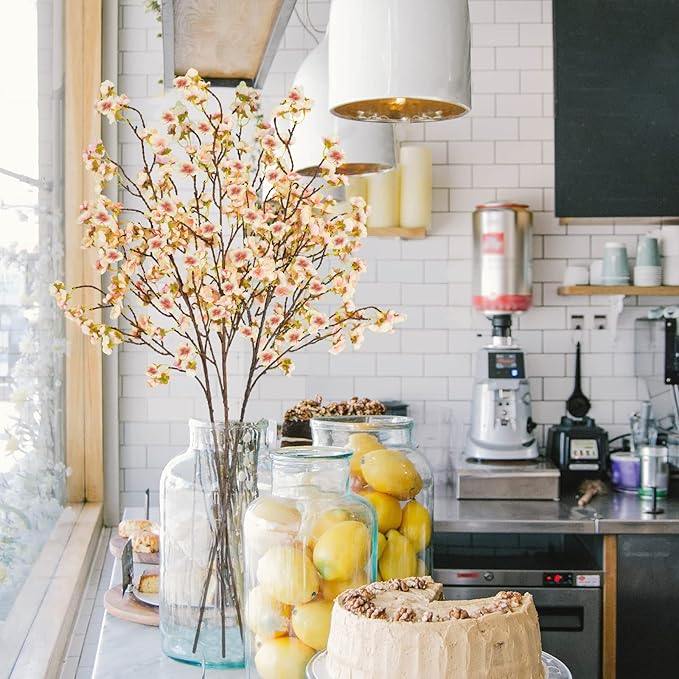 Uieke 3PCS Silk Cherry Blossom Branches, 40.5in Artificial Cherry Blossom Flowers Long Stems Fake Flowers Arrangements for Tall Vase Wedding Home Japanese Decor, Yellow Pink