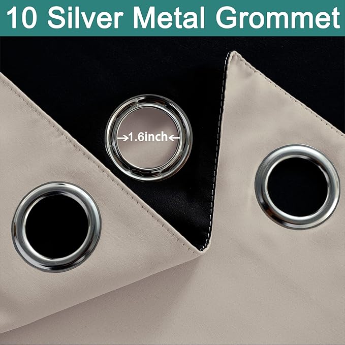 Yakamok 100% Blackout Curtains 63 Inches Long, 2 Thick Layers Heat and Full Light Blocking Soft Thermal Insulated Drapes for Bedroom(62" Wide Each Panel, Natural, 2 Panels)