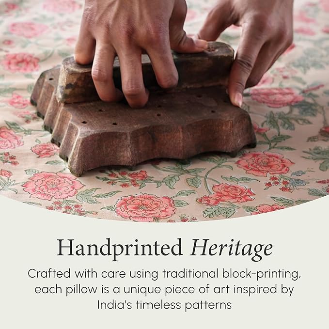 CPC 100% Cotton Throw Pillow Covers 24x24 Inch, Set of 2 Orange Block Print Pattern Couch Pillow, Cute Boho Decorative Pillows for Living Room, Bedroom with Hidden Zipper- Fire Opal