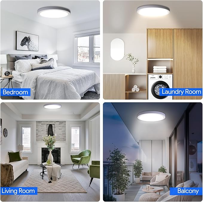 Energetic 5CCT Flush Mount Ceiling Light Fixtures, 26W LED Ceiling Lights for Bedroom, Kitchen, Bathroom, Hallway, 2700/3000/3500/4000/5000K, Super Slim, 11 Inch, Brushed Nickel Metal Ring, 3 Pack