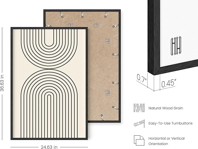 HAUS AND HUES Neutral Wall Art Prints for Wall Decor - Boho Art Wall Prints Mid Century Modern Decor Line Art and Geometric Wall Decor Black Semi Circles Reflected (24x36 Framed Black)