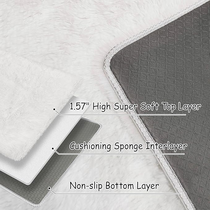 Small Area Rug for Bedroom 2x3ft Mini White Fluffy Rug Mat Bedside Throw Rug for Kids Room Boys Teens Nursery Baby Dorm Living Room Home Decor Aesthetic Carpets