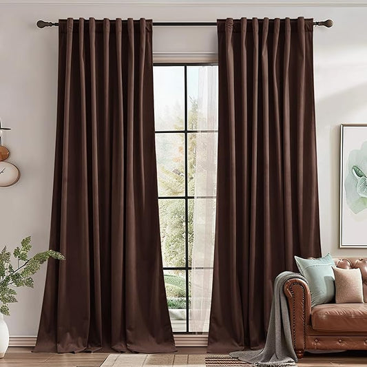StangH Brown Velvet Curtains Light Blocking Drapes Back Tab for Nursery Bedroom, Solid Thermal Insulated Window Panels Energy Saving Rustic Decor for Living Room/Patio, W62x L84, 2 Panels