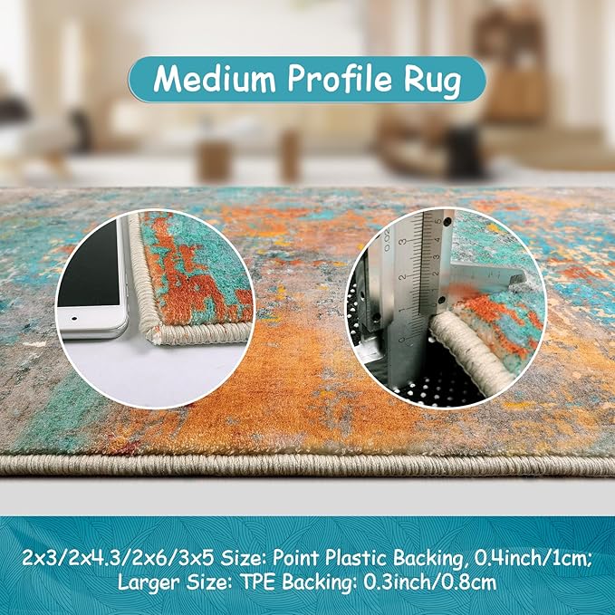 Lahome Modern Abstract 10x14 Area Rug for Living Room, Bedroom, Dining Room - Multicolor, Machine Made, Low Pile, Non Slip, Washable