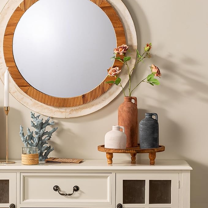 Ceramic Vase Home Table Decor - Flower Vase Set of 3 Living Room Kitchen Decorations Farmhouse Modern Rustic Vases Decorative Centerpiece for Shelf Bedroom Office Bathroom Dining Coffee Desk