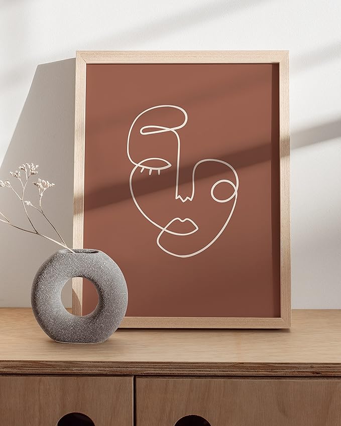 HAUS AND HUES Woman Drawing Line Art Wall Decor - Female Figure Wall Art, Silhouette Drawings Artwork Line Drawing Wall Art Minimalist Wall Decor, Clay Abstract Face (Beige Framed, 12x16)