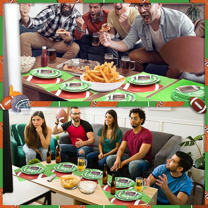 180Pcs Football Party Supplies Paper Plates and Napkins Serve 60 Disposable Tableware Set for Birthday Party Decorations Game Day Family School Holiday Sports Events