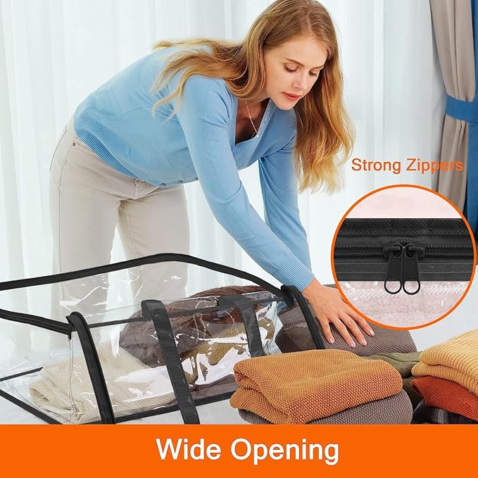 Vieshful 5 Pack Clear Comforter Storage Bag, 60L Clothes Storage Bag with Zipper Closet Organizer, Plastic Storage Containers Moving bags for Comforter, Blanket, Bedding, Duvet, Toys