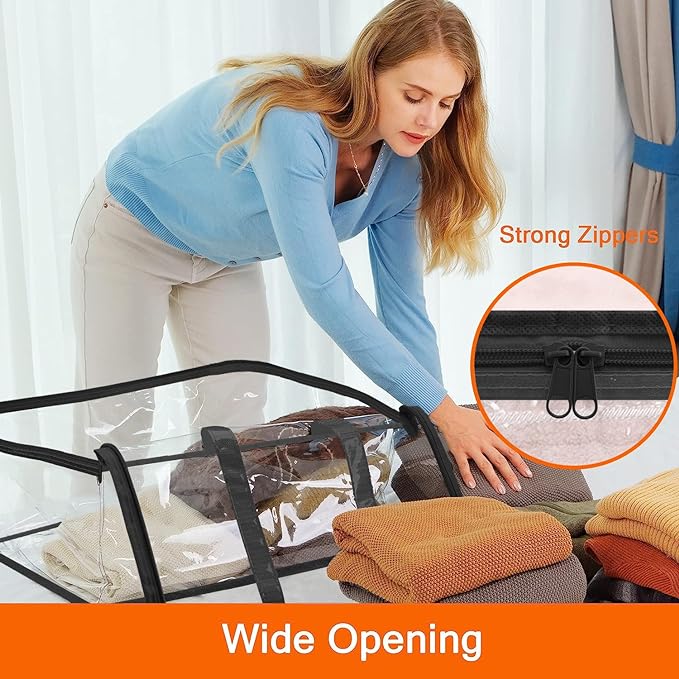 Vieshful 3 Pack Clear Comforter Storage Bag, 60L Clothes Storage Bag with Zipper Closet Organizer, Plastic Storage Containers Moving bags for Comforter, Blanket, Bedding, Duvet, Toys