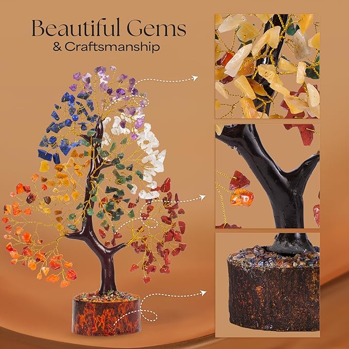 Chakra Tree of Life with Healing Angel, Crystal Tree for Positive Energy, Seven Chakra Tree, Gemstone Tree - Birthday Gifts for Mom, Office Decor, Chakra Stones, Crystals and Healing Stones 10-12"