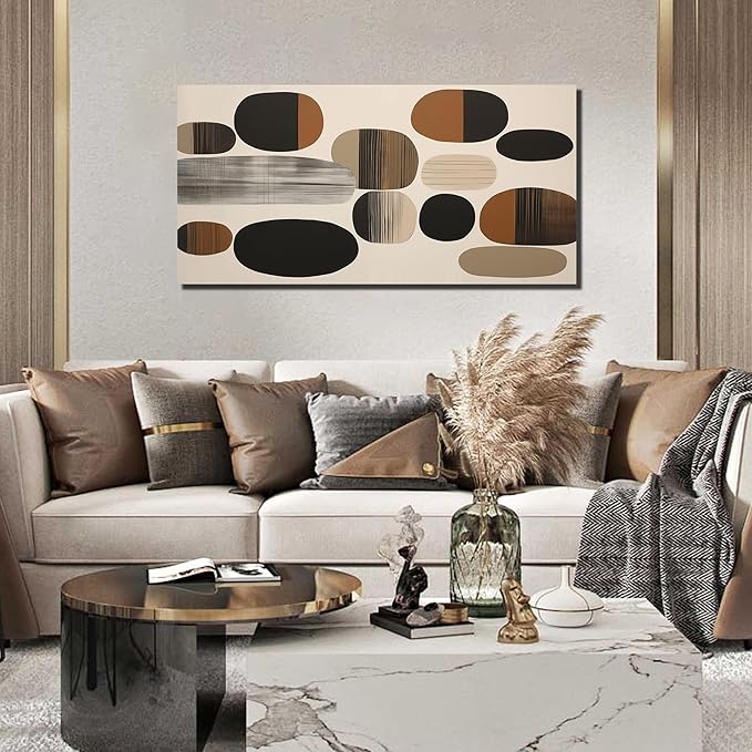 Prepeyssee Large Brown Abstract Wall Art for Living Room Geometry Black Boho Artwork for Bedroom Office Kitchen Modern Canvas Prints 24"x48"