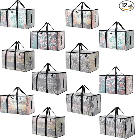 Heavy Duty 93L (24.5 Gallon) Stackable Storage Bins with Fully Openable Lids, Moving Bags Heavy Duty, Clear Plastic Totes for Moving Storage, Home Organization, Closet, Dorm Room. 12 pack