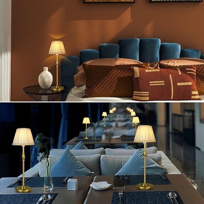 Cordless LED Touch Lamp with Dimmer Portable Small Table Lamp, 18" 2700K Rechargeable Battery Light for Bedside, Dining Room, Bedroom Lamp, Patio, Bar, Night Light, Bathroom (Antique Brass)
