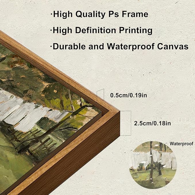 KBKBART Framed Canvas Wall Art Home Decor, Vintage Laundry Room Art Prints Wall Decor, Farmhouse Decor Canvas Oil Painting, Antique Country Landscape Wall Art Prints for Beroom Living Room Bathroom (8"x10")