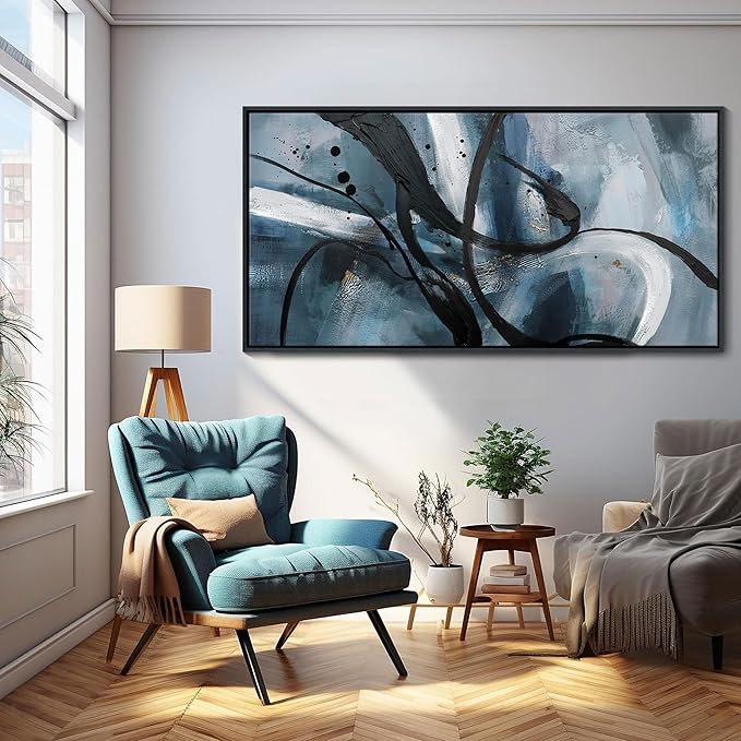 Abstract Canvas Wall Art Black And White Graffiti Golden Lines Simple Art Modern Abstract Artwork Canvas Prints Canvas Picture Contemporary Wall Art Bedroom Living Room Office Decoration Framed Ready To Hang 29x58 Inch