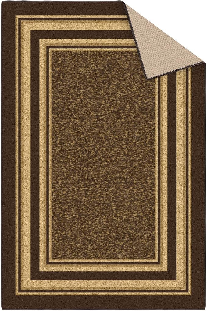 Ottomanson 3'3" x 5' Rugs for Living Room Border Area Rug for Bedroom - Non Slip Durable Large Floor Carpet for High Traffic Areas - Indoor Rug for Dining Room Kitchen Kids Playroom, Brown