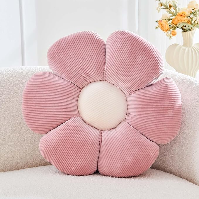 Dusty Pink Flower Pillow, 14.9" Cute Flower Shaped Floor Pillow, Aesthetic Floral Plush Daisy Decorative Throw Pillows for Bed Sofa Couch
