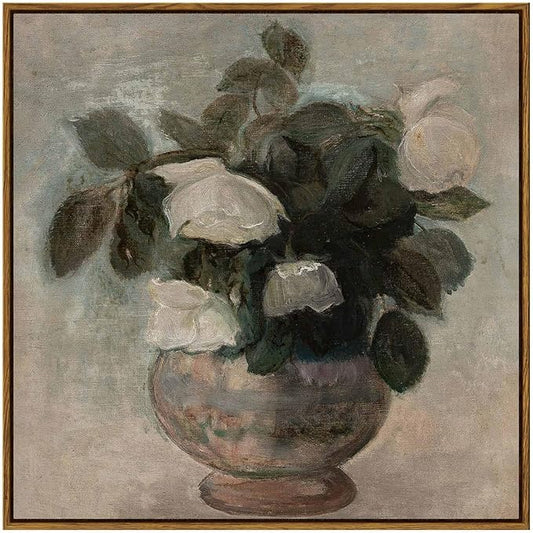 InSimSea Square Framed Canvas Wall Art, Flowers Decor Flowers in Vase Paintings Wall Art, Floral Pictures Wall Decor for Bedroom Bathroom, Kitchen Office Living Room Wall Decoration 24"x24"