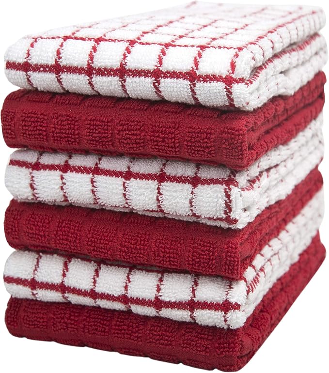 Bumble Kitchen Towels | 100% Cotton Dish Towels with Hanging Loop | 16"x 28" | 380GSM | Absorbent Kitchen Towel Set | 6 Pack, Red