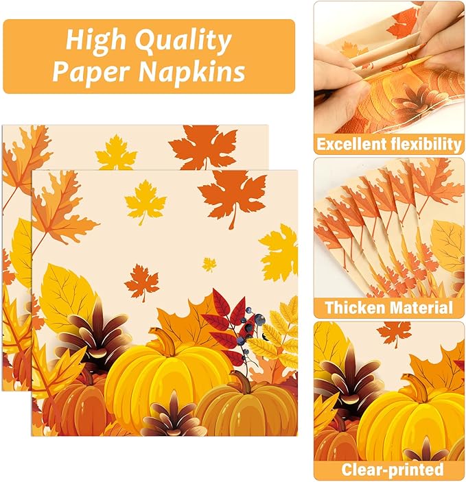 Fall Party Oval Paper Plates 11inch Large Thanksgiving Maple Leaves Plates and Napkins, Gold Foil Fall Party Decoration Favor Dish Tray for Autumn Holiday Gathering Supplies Tableware, 25 Guest