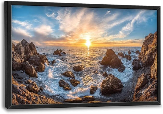 Coastal Large Wall Art for Living Room, Ocean Sunrise Oversized Wall Decor Pictures, Coast Seascape Framed Canvas Print Painting, Modern Artwork for Bedroom Office Home Decor 36"x24"