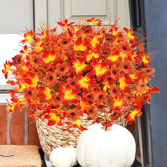 24 Pcs Fake Fall Flowers for Outdoors UV Resistant Artificial Fall Flowers Faux Fall Plants Decorations for Outside Home Porch Planter Patio Window Box Fall Decor