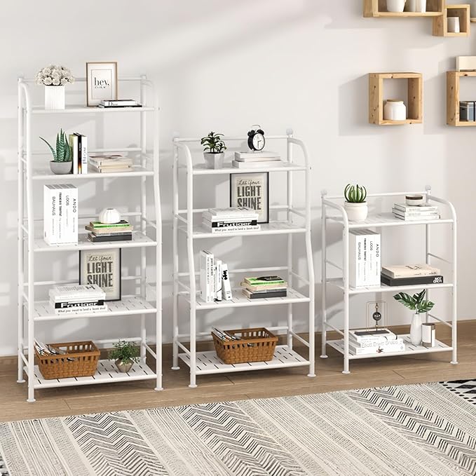 5 Tier Metal Shelf Storage Shelves Living Room Bookshelf Bathroom Corner Storage Rack for Kitchen,Indoor Plant Stand (Matte White, 5 Tier)