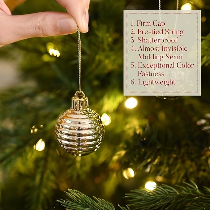 Valery Madelyn 1.57 Inches Small Christmas Tree Decorations Ornament Set for 4th of July Fall Halloween, 24ct White and Gold Shatterproof Hanging Ball Ornaments Holiday Party Decor