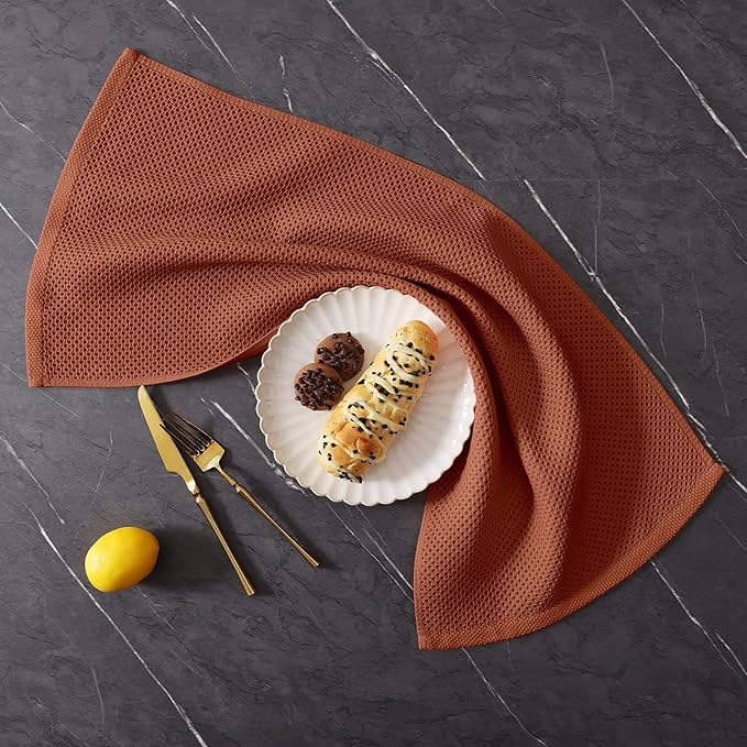 Homaxy 100% Cotton Kitchen Towels and Dishcloths Set, 12 x 12 Inches and 13 x 28 Inches, Set of 10 Bulk Kitchen Towels Set, Ultra Soft Absorbent Dish Cloths for Washing Dishes, Rust