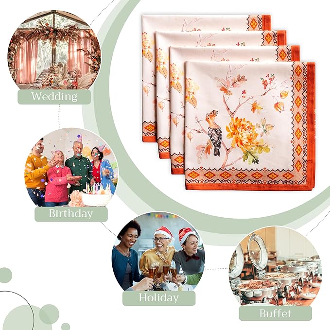 Maison d' Hermine Cloth Napkins Set of 4 100% Cotton Everyday Reusable Square Napkins Cloth Washable, Dinner, Party, Wedding, Restaurant (Kelim - Prairie, 20" x 20")