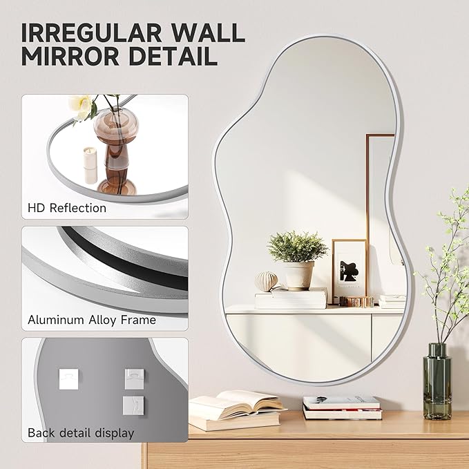 Hasipu Irregular Wall Mirror - 20"x35" Silver Irregular Abstract Mirror for Wall Asymmetrical Wall Mirrors Decorative Modern for Living Room Bathroom,Bedroom,Hallway