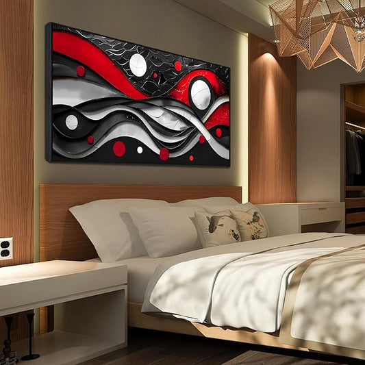 Ouzzlie Black White Wall Decor Bedroom Large Abstract Wall Art Modern Wall Art Decor Red Paintings for Living Room 29" x 59"