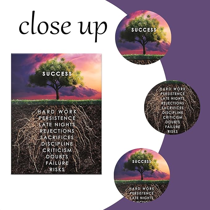 Wall Art Success Tree Hd Printed Pictures Canvas Inspirational Motivation Entrepreneur Quotes Artwork Posters Home Painting Frame For Living Room Gym Decor Ready to Hang [24''W x 18''H]