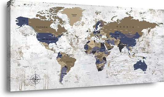 ZEYDRT Wall Art map of the World Painting Canvas Wall Art for Office Living Room world map Art Canvas Art Wall Decorations Prints for Background for Home Office Decoration 20"x40" …